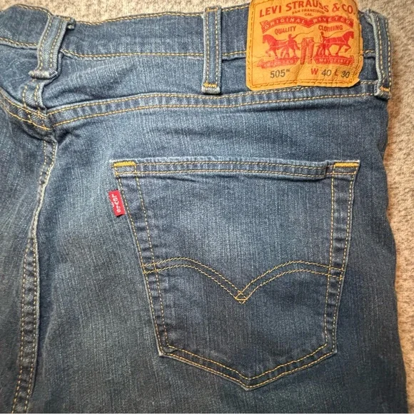 Levi’s 505 Men’s Straight Leg Jeans W40x30 Dark Blue Wash Stretch - Picture 3 of 9